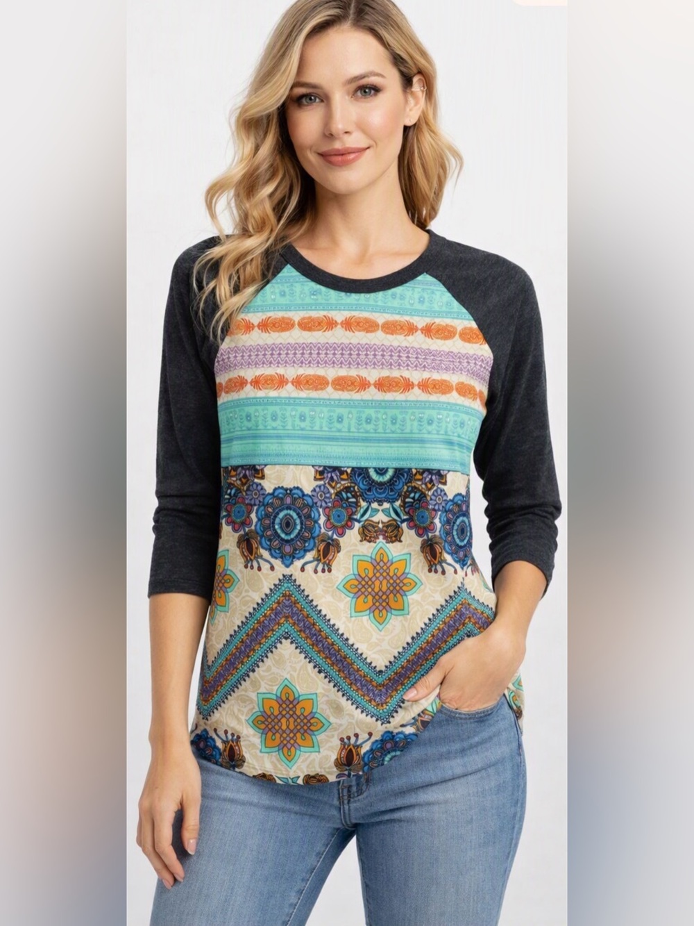 Lularoe Women’s “Randy” Raglan Tee in Multicolor Abstract Sz XXS